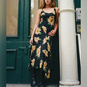 Realisation Par Silk Bias-Cut Romantic Floral Cluster Maxi Dress